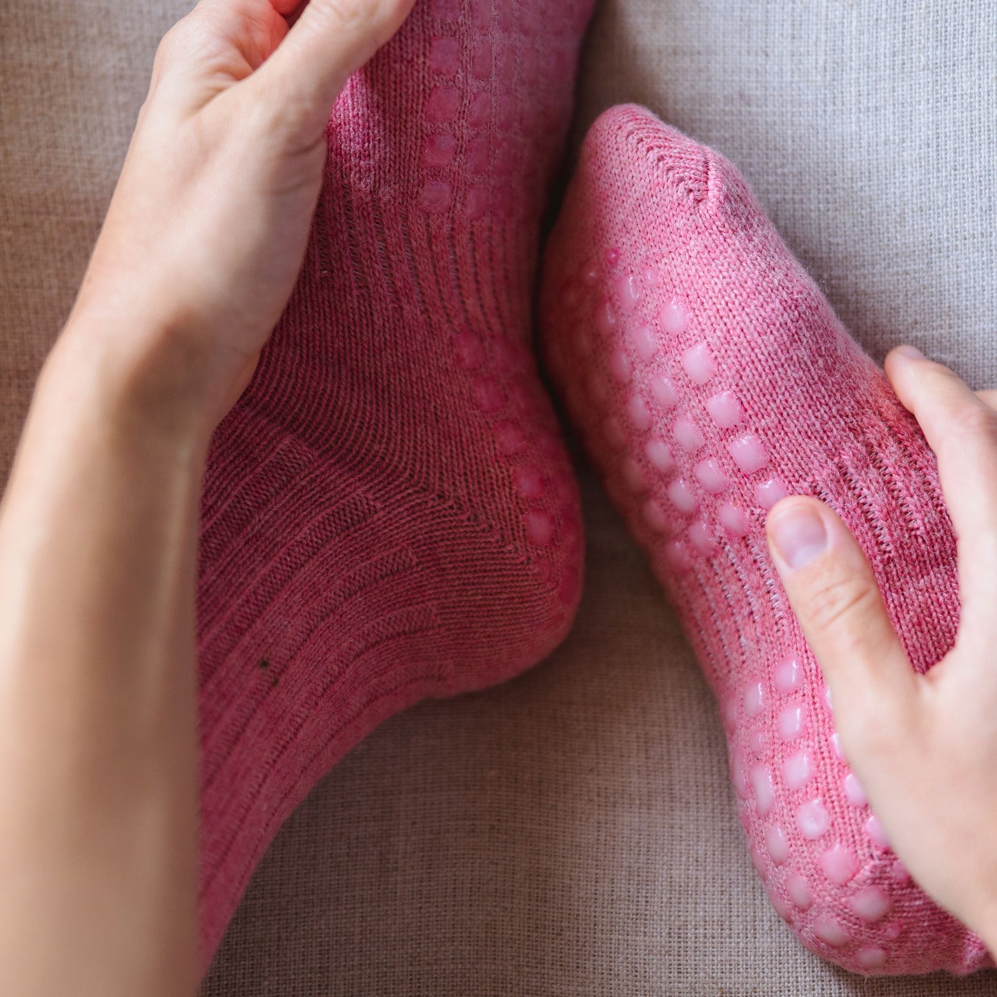 Merino Wool Non-Slip Socks- Coral