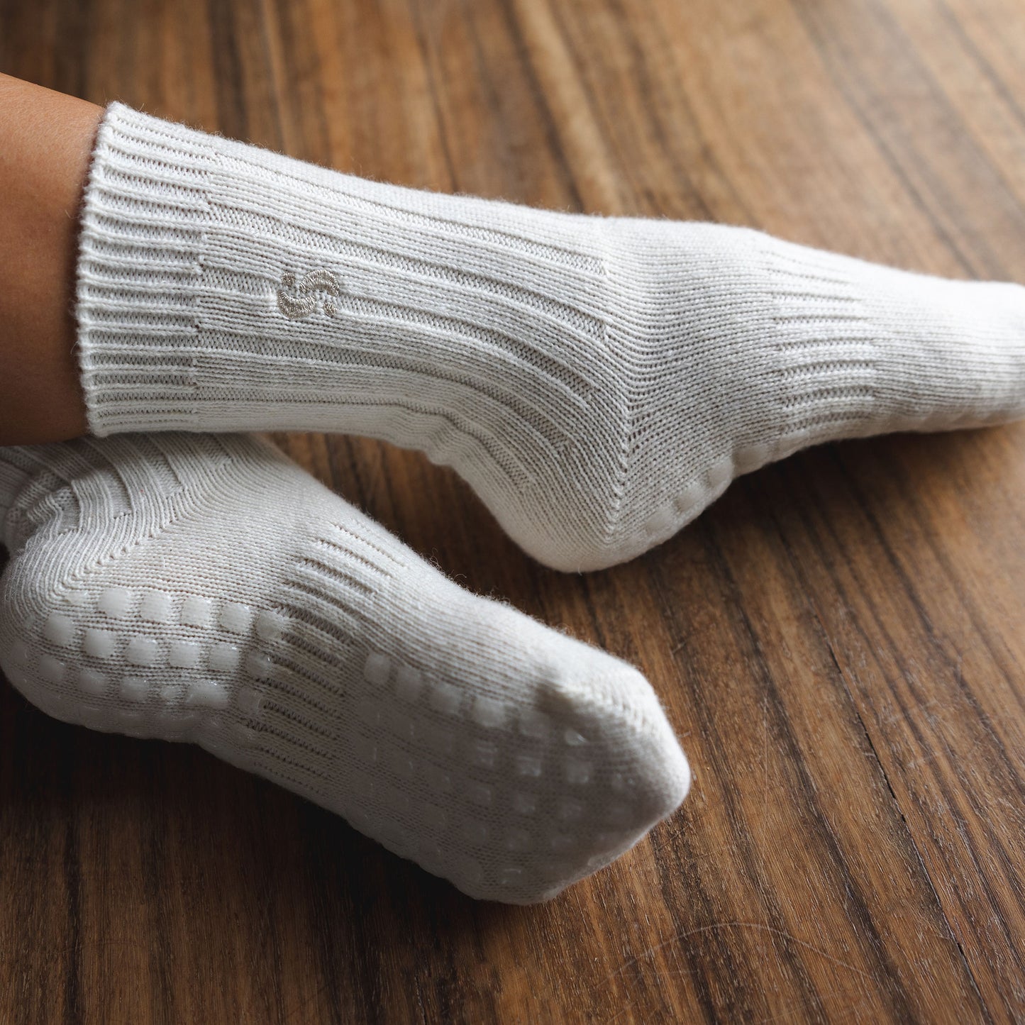 Merino Wool Non-Slip Socks- Cream