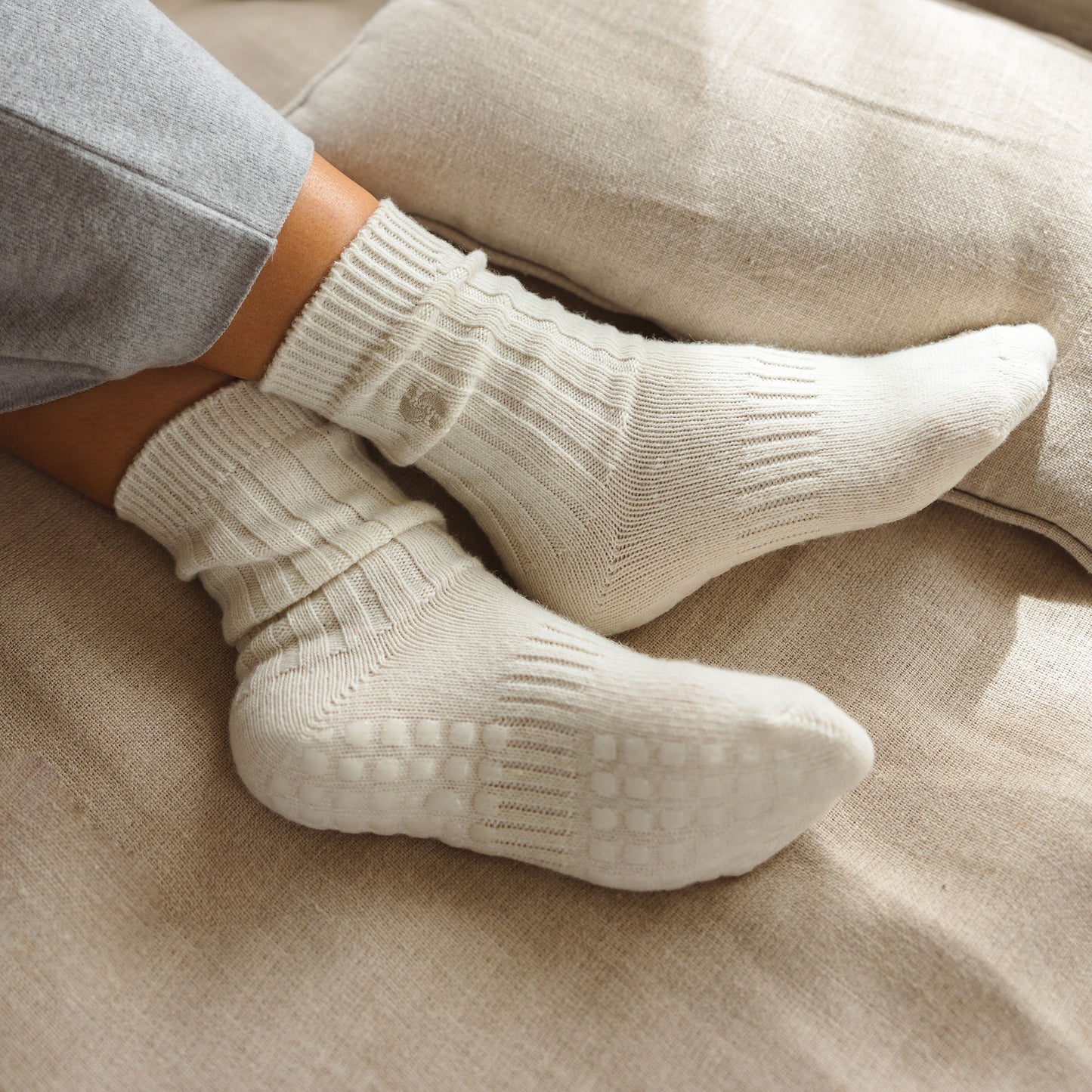 Merino Wool Non-Slip Socks- Cream