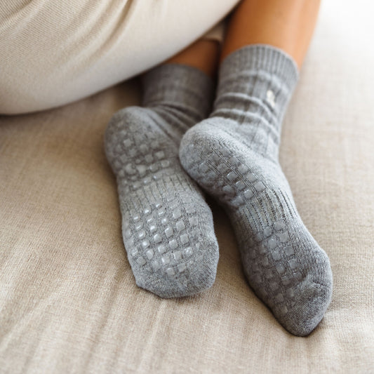 Merino Wool Non-Slip Socks- Light Grey