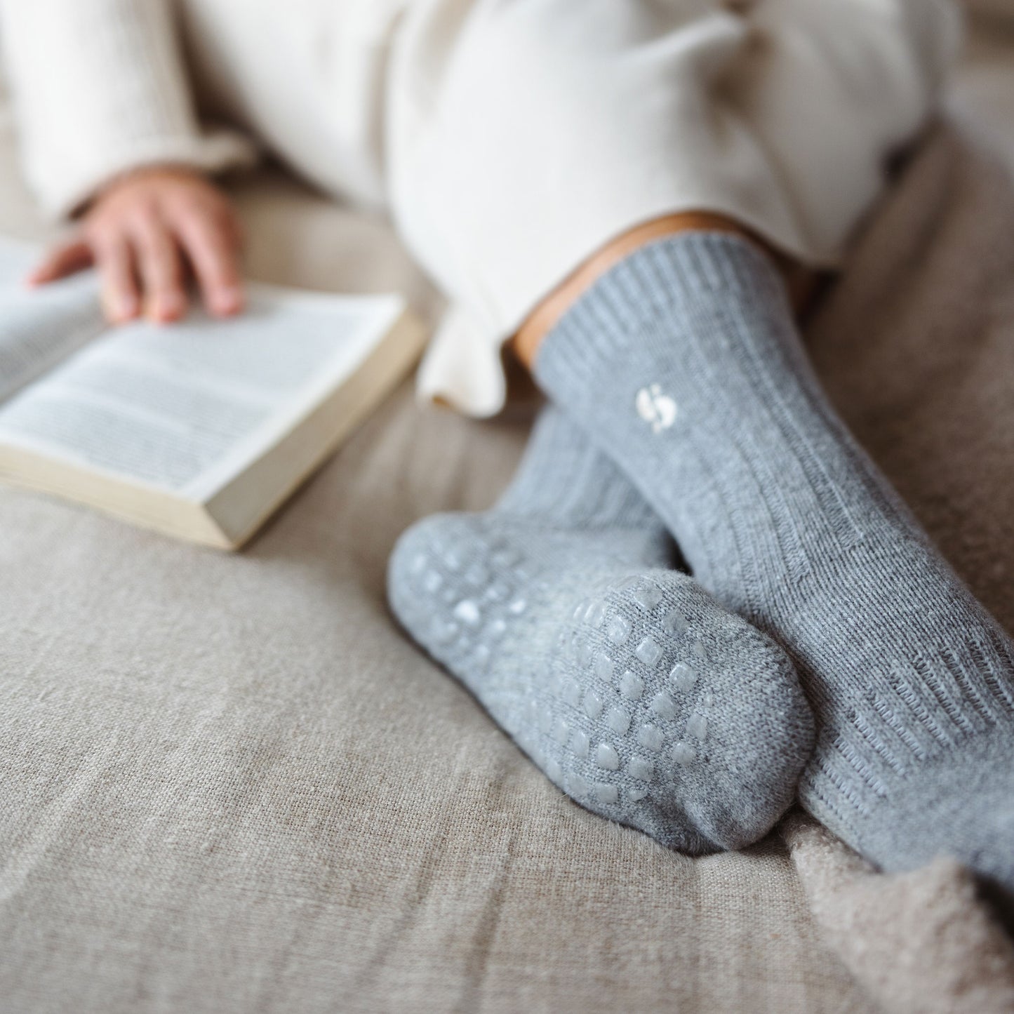 Merino Wool Non-Slip Socks- Light Grey