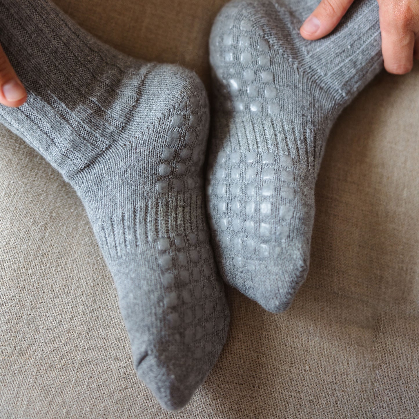 Merino Wool Non-Slip Socks- Light Grey