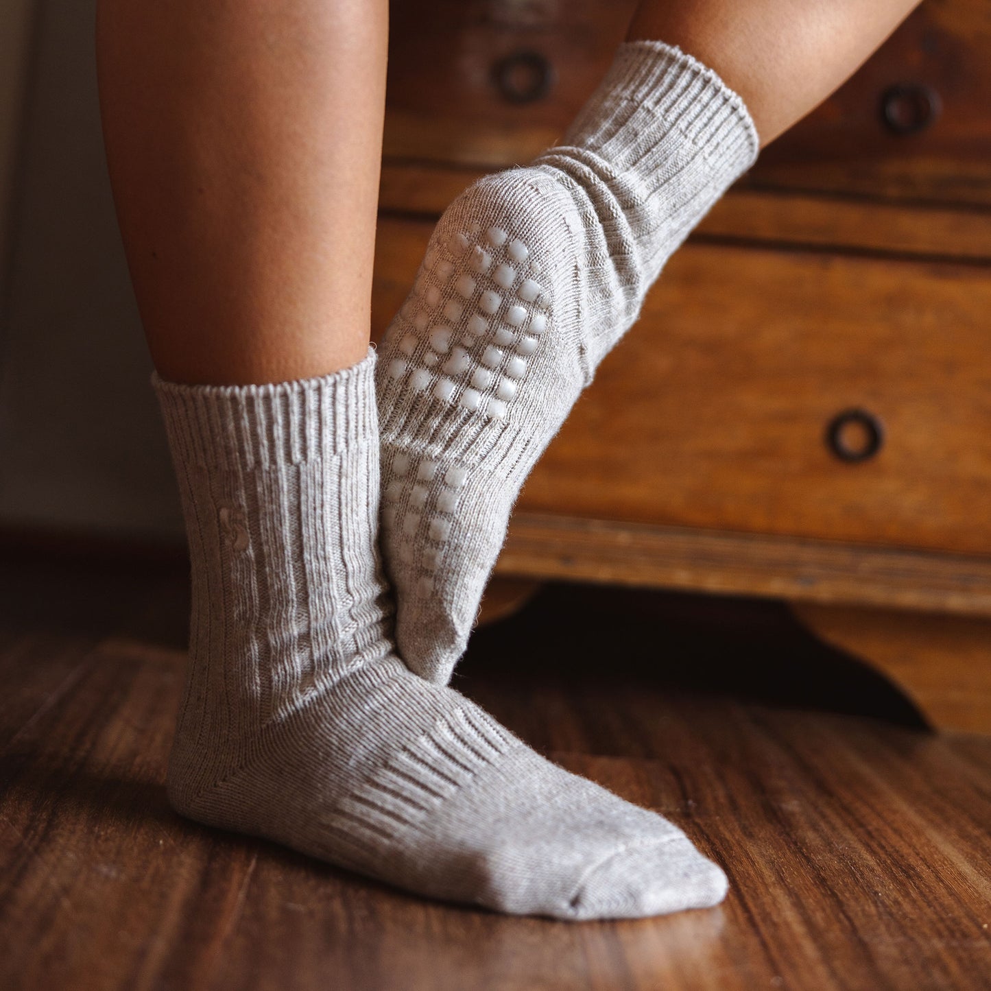 Merino Wool Non-Slip Socks- Khaki