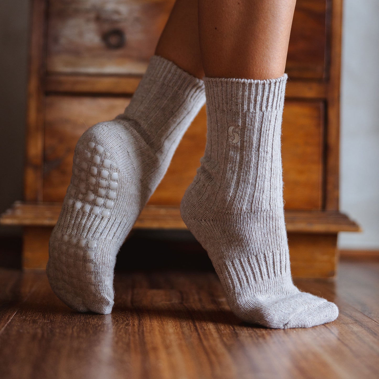 Merino Wool Non-Slip Socks- Khaki