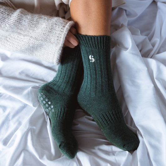 Merino Wool Non-Slip Socks- Dark Green